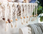Crane Baby Macrame Hanging Storage Bin for Nursery, Boho Baby Decor, Baby Toy Hanging Basket Wall Storage, Bohemian Macrame Nursery Decor, 16" W X 22" H
