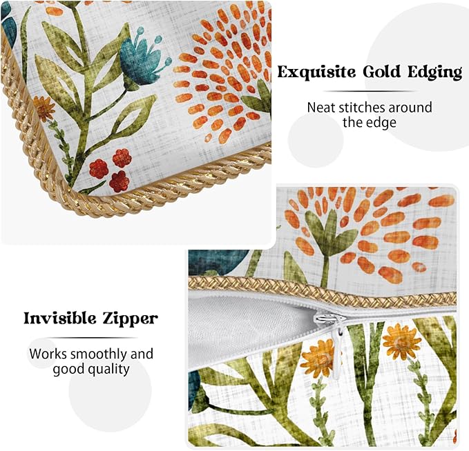 KSLIDS Floral Leaf Soft Velvet Throw Pillow Covers Set of 2 Orange Flowers Sage Green Leaves Decorative Pillow Covers 16x16 Inch Farmhouse Pillow Case for Sofa Couch Living Room Home Decor
