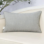 Yangest Patchwork Pillow Cover 12x20 Inch Luxury Cotton and Linen Cushion Cover Faux Leather Pillowcover for Couch Bedroom Living Room, Gray