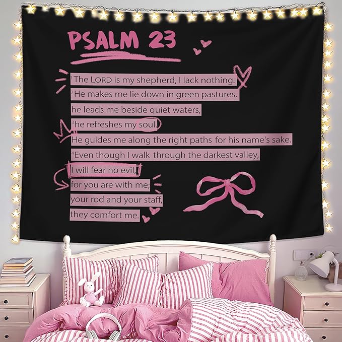 LIANGW Pink and Black Purple Christian Tapestry Aesthetic, Pink and Black Bedroom Decor for College Girls, Wall Art for Teen Girls & Women, Bible Verses Tapestries Wall Hanging 50x60 Inch