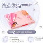 Butterfly Craze Floor Pillow Case - Lounge & Nap Cover for Floor Lounger Pillow - Adjustable Fit for Guest Bed & Sleeping Pad - Machine Washable for Sleep Mat & Travel Mattress - King, Mermaid Aqua