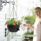 2 Pack 12 Hanging Flower Pots with Chains Self Watering Plastic Planters for Indoor Outdoor Plants, Sturdy Triangular Iron Chain Design for Garden PorchPlastic Hanging Flower pots (2, Black)