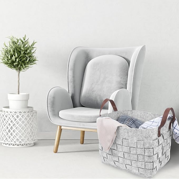 BOLDMONKEY Blankets Basket 15" x15 " x13 " 2 Pack, Storage Baskets for Organizing Round, Living Room Dog Toy Bin for Dirty Clothes, Pillows, Towel-Light Gray