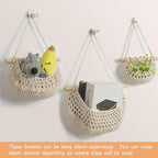 Hanging Fruit Basket,3 Tier Over The Door Organizer, Handmade Woven Cotton Rope Wall Hanging Baskets for Organizing, Boho Wall Basket Decor, Storage Baskets for Kitchen