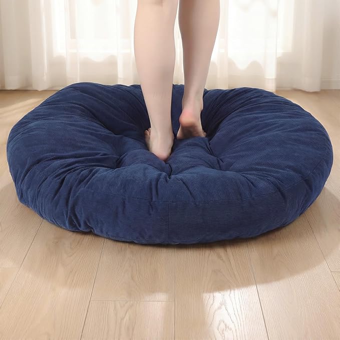 Extra Large Floor Pillow 35 Inch Round Floor Meditation Cushion Papasan Swing Cushion for Adults Oversized Playroom Pillows Big Pillow for Yoga Living Room Sofa Balcony(Dark Blue, Classic)