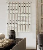Fiber Macrame Wall Hanging Boho Ball Wall Art Bohemian for Living Room Bedroom White