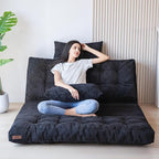 MAXYOYO Folding Sofa Bed, Tufted Bean Bag Bed with Pillows Floor Mattress for Adults, Extra Thick and Long Floor Sofa, Full Floor Couch Bed for Bedroom Living Room, Black, 54x91 Inch