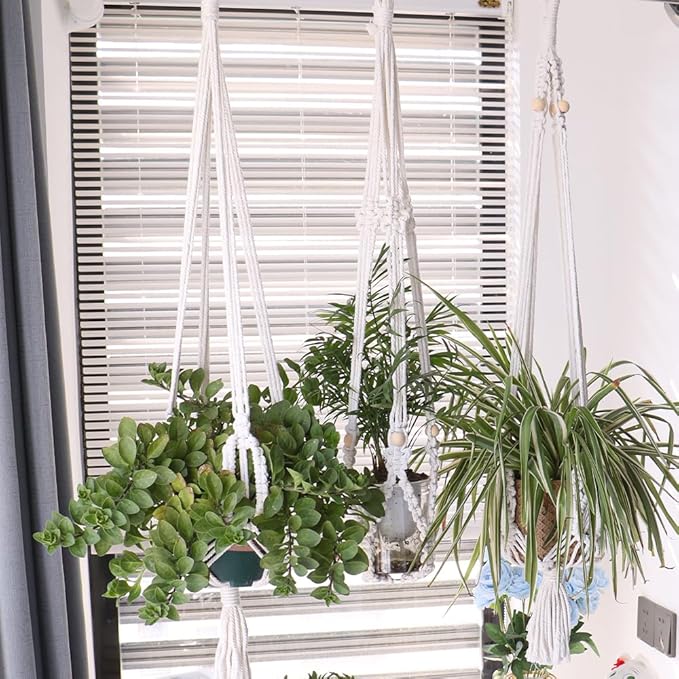 3 Pack Macrame Plant Hangers Handmade Woven Boho Hanging Planters for Indoor Plants Window Balcony Home Decor