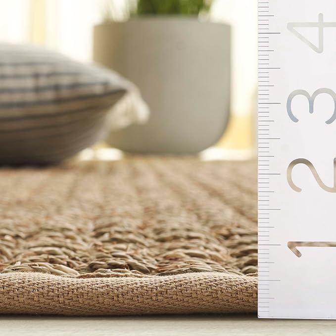 SAFAVIEH Area Rug 9x12 - Natural Fiber Collection - Large - Natural & Beige, Seagrass, Basketweave Pattern with Border (NF114A)