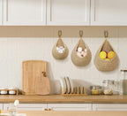 Hanging Baskets Set, 3 Pcs Boho Wall Hanging Basket with 6 Pcs Strong Hooks, Hand-Woven, Drop Molding, Used In Living Room or kitchen To Store Fruit and Vegetable And Potted Plants (Linen)