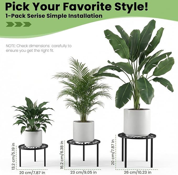 TOSKING Heavy Duty Metal Plant Stand - 9.1-inch Decorative Round Plant Stand, Adjustable Leveling Feet & Rust-Resistant Finish for Indoor/Outdoor Use