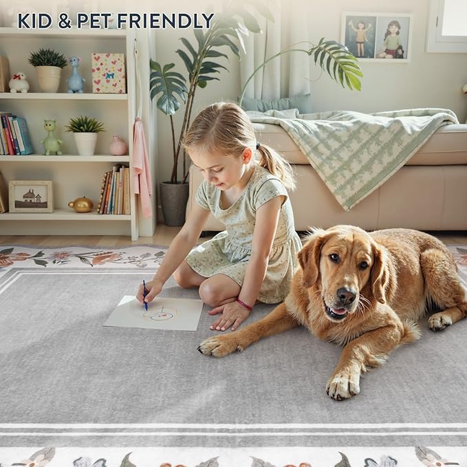 Lahome Runners for Hallways Non Slip Washable Runner Rug,Scalloped Kitchen Runners Rug with Non Slip Backing,Low Pile Soft Boho Floral Runner for Hallway, Entryway, Laundry, Bedroom Ariele