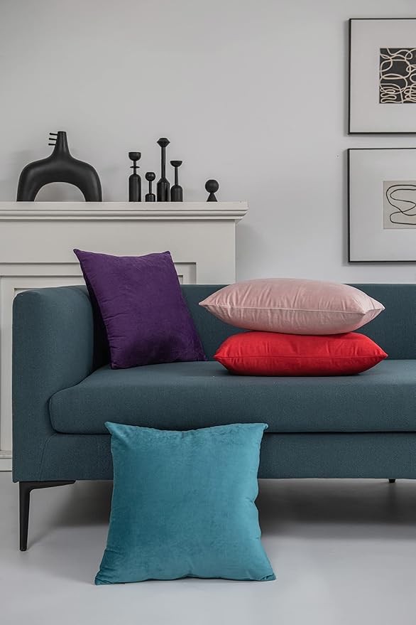 Throw Pillow Covers 22x22 Purple: Pack of 2 Cozy Soft Velvet Square Modern Luxury Decorative Throw Pillow Cases for Sofa Couch Living Room Bed Home Decor