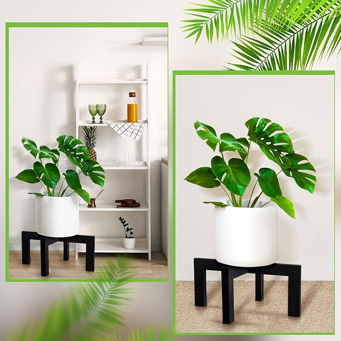 Wenqik 2 Pack 16 Inch Wood Plant Stand Wooden Plant Pot Holder Mid Century Rattan Flower Boho Rustic Stool Holder for Indoor Gardening Patio, Fit 8-18 Inch Pot (Black)