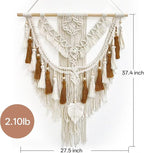 lokeisna Macrame Wall Hanging, Woven Tapestry Beige & Dusty Rose Handmade Craft Macrame Wall Room Decor, Gallery & Nursery, Size 37.4” Lx27.5” W