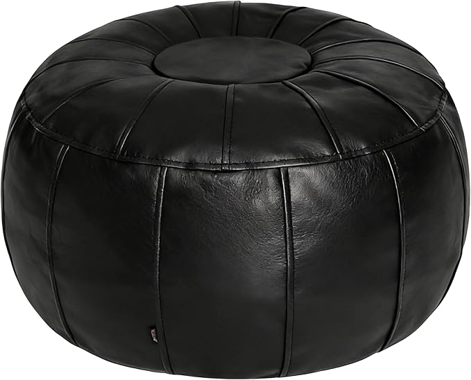Thgonwid Unstuffed Moroccan Ottoman Pouf Cover, Ottoman Footstool Storage Solution, Bean Bag Chair, Foot Rest, Black