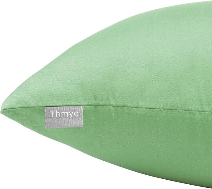 Thmyo 4-Pack 100% Cotton Comfortable Solid Decorative Throw Pillow Case, Square Cushion Cover Pillowcase Sublimation Blank Pillow Covers DIY Throw Pillowcase(16x16 inch/ 40x40cm,Sage Green)