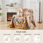Boho Throw Blanket Farmhouse Decor Throw Blanket Bohemian Blanket for Bed 100% Cotton Muslin Woven Couch Blanket All Seasons Quilt Bedroom (Yellow, 90"x98")