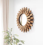 12 Inch Wall Mirror, Boho Wall Decor, Rustic Wood Mirror, Boho Mirror for Wall Art Bedroom Living Room Bathroom House Warming Gifts New Home(Carbonized Black)
