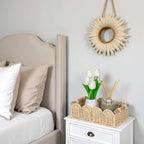 CubesLand Scalloped Edge Toilet Paper Storage Basket, Living Room Home Cozy Decor Basket, Paper Rope Small Baskets for Over Toilet Storage Shelf, End Table, Shelves, with 2 Wooden Handles, Beige