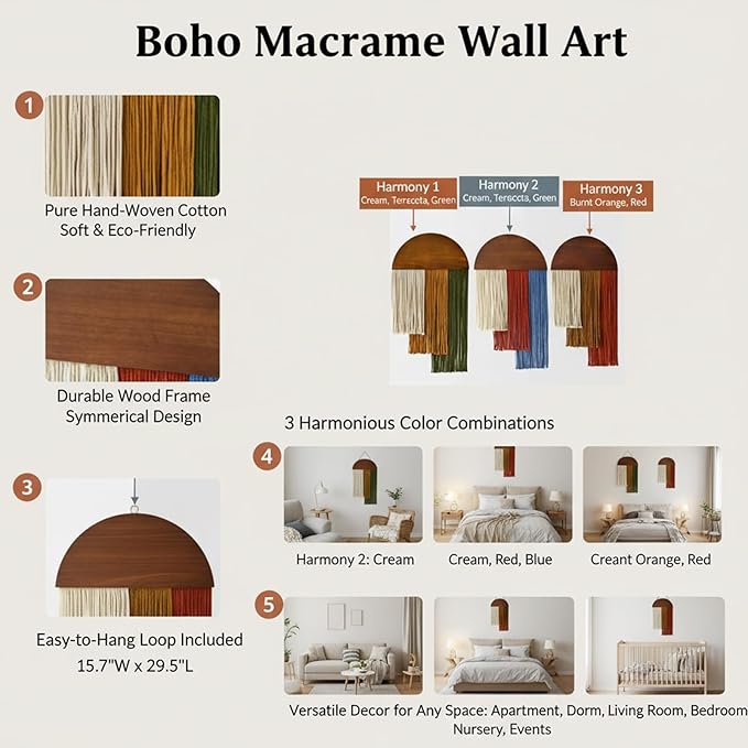 HISBO 2 Pcs Boho Macrame Wall Hanging, Tie-Dye Tapestry, Three-color woven tapestry, Modern Chic Wall Decor, for Apartment Dorm Living Room Bedroom Nursery Backdrop 17.7" W X 29.5" L, Blue and Green