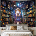 Heynvioo Mysterious Bookshelf Tapestry Galaxy Space Library Tapestry Fantasy Landscape Vintage Aesthetic Tapestries Book Decoration Wall Hanging Decor for Bedroom Home