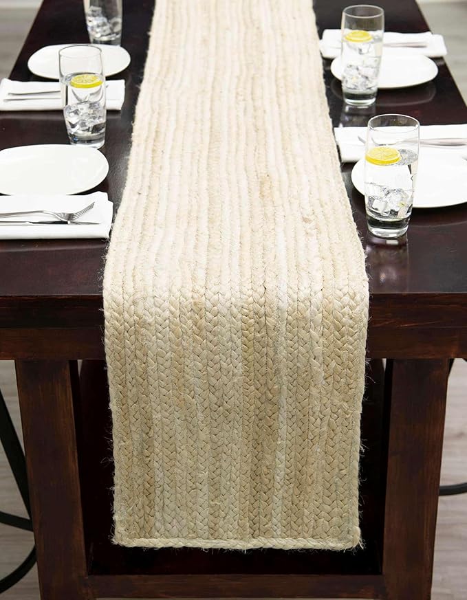 Unique Loom Braided Jute Collection Area Rug - Dhaka (1' 2" x 6' 1" Table Runner, White)