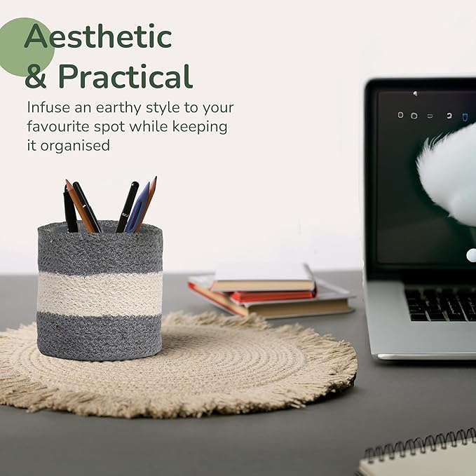Jute Planter Basket-Woven Jute Rope Covers for Decorating Indoor/Outdoor Succulents, Small Plant Pots-Set of 2-Multi-Purpose Storage Bins 6.5 Inches - Modern Style Décor - Gray & White