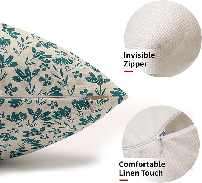 Teal Floral Pillow Covers 12x20 Set of 2 Vintage Rustic Old Style Cute Small Flower Blue Green Cream Print Decorative Outdoor Pillowcases Farmhouse Throw Cushion Case Decor for Couch Sofa Bed
