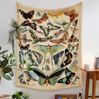 Vintage Butterfly Tapestry 48” x 36”, Long Vertical Wall Hanging Reference Illustrative Papillons Tapestries for Bedroom Aesthetic Butterfly Tapistry Cute Vertical Tapestry Wall Hanging Bedroom Decor