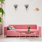 Jexine 4 Pcs Hanging Planters with Artificial Eucalyptus Metal Hanging Vase Indoor Plants Holder Modern Geometric Boho Bathroom Wall Decor for Living Room Home Office (Eucalyptus,Rose Gold)