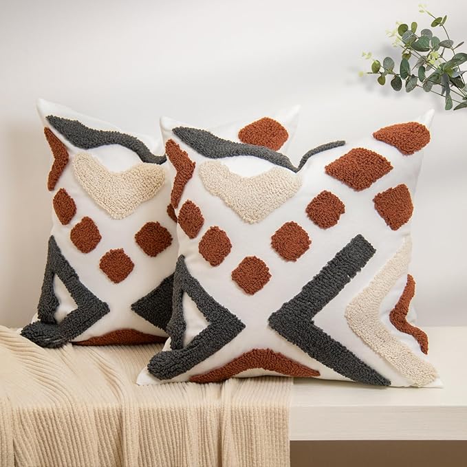 lifein Boho Pillow Covers 18x18 Set of 2 Boho Tufted Throw Pillow Covers Aesthetic Decorative Cushion Covers Farmhouse Pillow Case for Couch Sofa Bed Living Room,Home Decor