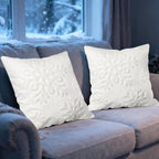 Winter Snowflake Embroidery Decorative Throw Pillow Covers 18 x 18 Set of 2, Tufted Snow Porch Outdoor Home Decor, Plush Faux Fur Jacquard Sofa Couch Cushion Case