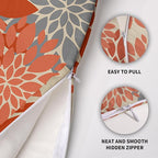 Orange Grey Gray Pillow Covers 22X22 Inch Set of 2, Modern Dahlia Floral Print Decorative Throw Pillow Covers Outdoor Farmhouse Cushion Case for Home Couch Sofa Bed Decoration