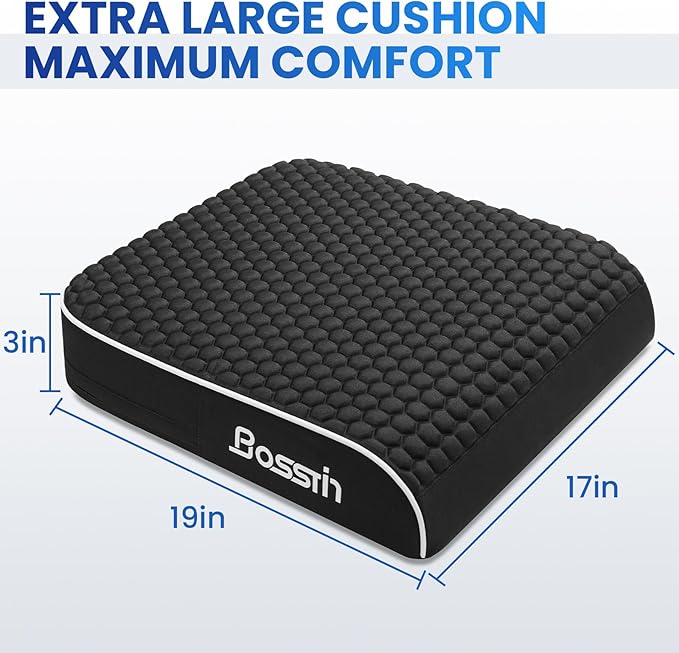 Extra Large Office Chair Cushion (19"x17"x3"), Seat Cushion with Honeycomb Message Dots & High-Resilient Foam for Back & Tailbone Pain Relief, Butt Pillow for Long Sitting, Car Seat, Wheelchair, Floor