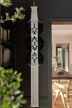 Flber Macrame Wall Hanging black and white Boho Wall Decor Art Living room wall art Round Handmade Geometric Lines Home Décor 11.8W x 65L