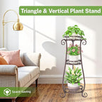 iDavosic.ly 3 Tier Metal Plant Stand Indoor Outdoor, Wrought Iron Corner Tall Flower Pot Holder Shelf, 34 Inch Vertical Heavy Duty Display Rack for Patio Porch Living Room Garden, Bronze