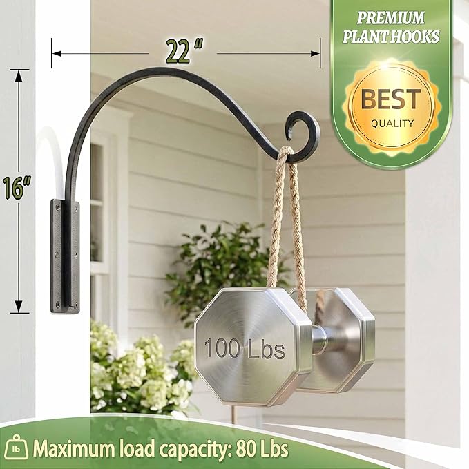 Heavy Duty Plant Hanger Bracket (22"/Black) Outdoor Hand-Forged Hanging Plant Bracket Durable and Stable Bird Feeder Hanger