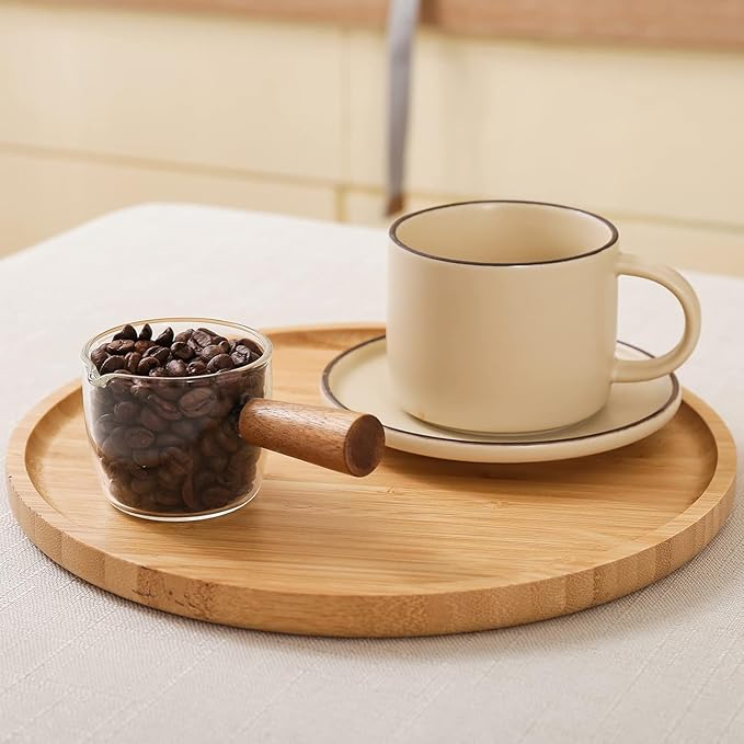 2 Pack Bamboo Saucer, 10.5 inch Plant Saucer, 10" Cactus Plant Tray, Round Bamboo Tray for Modern Ceramic Flower Pot, Planter Pot Tray, Also Use Cup Holder, Spoon Holder, Kitchen Utensil Rest