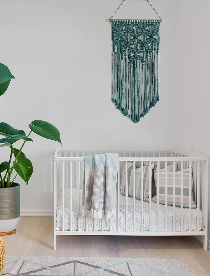 Winterdemoon Handmade Cotton Home Decor Macrame Wall Hanging Deep Green