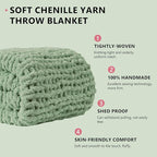 L'AGRATY Chunky Knit Blanket Throw: 80''x90'' Chenille Chunky Knitted Throw Blanket for Bed Couch - Handmade Thick Big Cable Knit Blanket - Large Chunky Crochet Blanket for Home Decor(Sage Green)