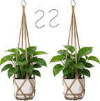 YIBOT Macrame Plant Hanger Indoor Set of 2 with 2 S Hooks, Indoor Outdoor Hanging Planter for Plants Holder with Decorative No Tassels, Boho Home Decor, 35 Inch, Brown (Pots Not Included)