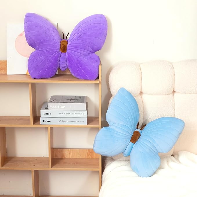 PEACH CAT Butterfly Pillow Decorative Butterfly Shaped Throw Pillows 15.7" x 15.7" Cute Plush Cushion Decor for Bedroom Living Room Sofa Couch Purple