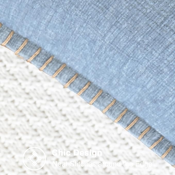 CaliTime Throw Pillow Covers Decorative 18 X 18 Inches Pack of 2 Cotton Thread Stitching Edges Solid Dyed Soft Chenille Cushion Cases for Couch Sofa Bed Living Room Farmhouse Baby Blue