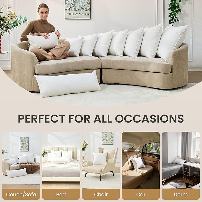 BHZ 12x20 Pillow Inserts Set of 2, Down Feather Alternative Lumber Pillow Inserts, Decorative Soft Rectangle White Throw Pillows Insert for Couch Bed Dorm Sofa with Breathable Cover
