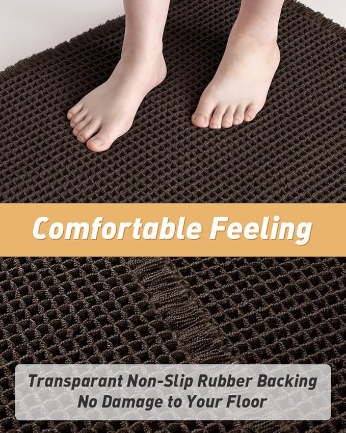Upgraded Waffle Runner Rug Super Absorbent Non Slip Bath Mats for Bathroom Machine Washable Bathroom Runner Rug with Tassels, Ideal for Hallway Bedroom Laundry Room, Chocolate, 2'x 5'(24" x 60")