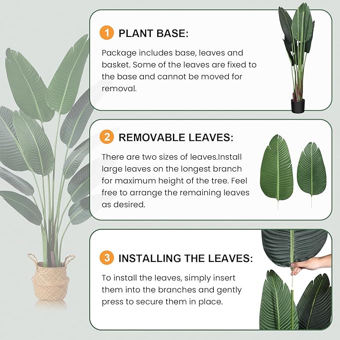 Artificial Bird of Paradise Plants 5 Ft Fake Tropical Tree with Woven Basket, Faux Banana Leaf Plant for Home Indoor Outdoor Office Modern Decor Green 2 Set