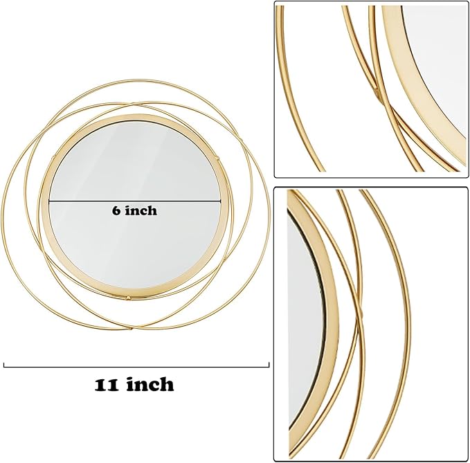 Cityelf 3 Set 13 inch Gold Circle Mirrors Wall Decor Iron Frame Wire Mirror Metal Circular Mirror Home Decor Hanging Mirrors for Room/Bedroom/Bathroom/Entryway