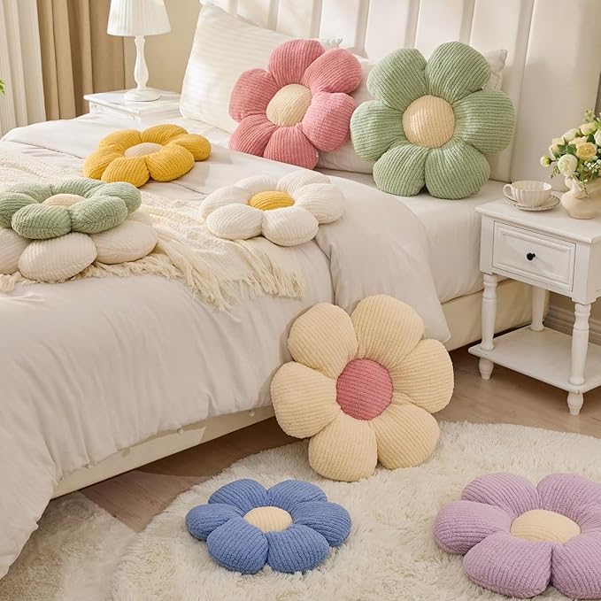 Daisy Pillow, Off White Flower Shaped Throw Pillow, 19.6" Plush Throw Pillow, Floor Pillows, Home Decorative Seating Cushion