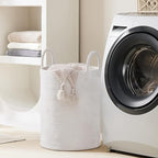 Woven Rope Laundry Hamper Basket by YOUDENOVA, 72L Tall Luandry Basket, Baby Nursery Hamper for Blanket Storage in Bedroom-Large-Pure White